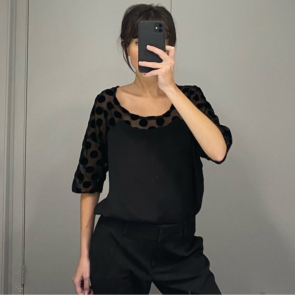 Line & Dot Silk Velvet Polka Dot Top